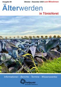 Titelbild der Zeitung Älterwerden in Tönisvorst. Man sieht ein Kohlfeld mit blauem Himmel